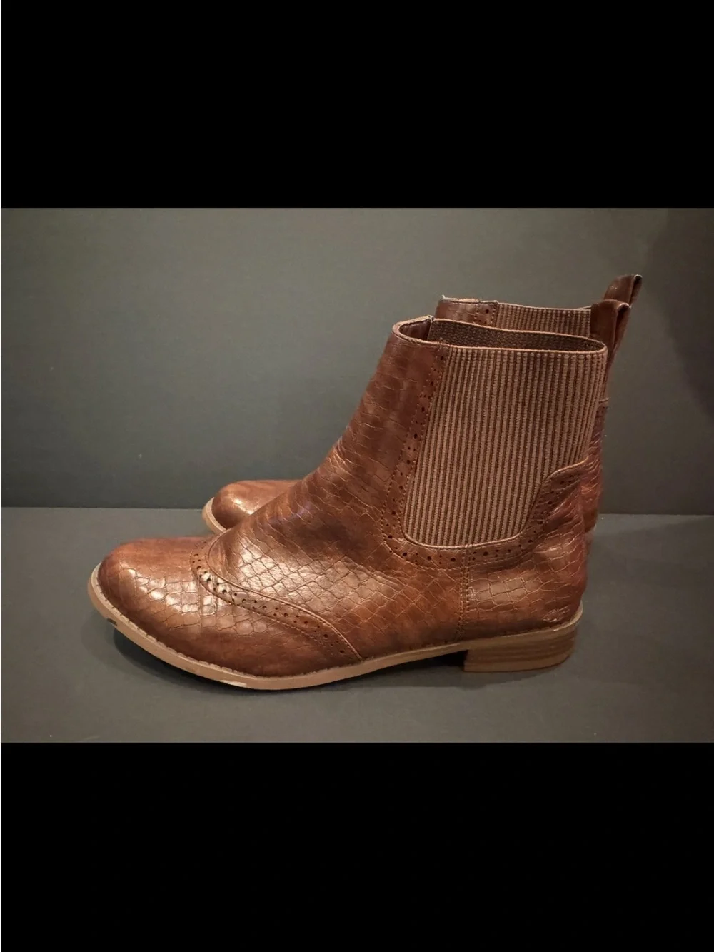 Yoki Brown Croc-Embossed Chelsea Booties